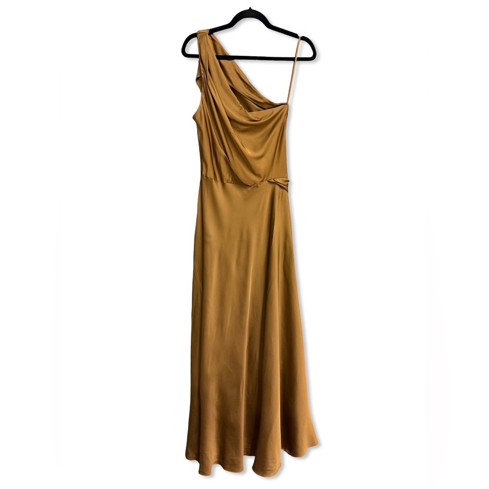 A.L.C Asher Gown Aged Bronze One-Shoulder Gold Dress satin maxi Revolve $798 8 - Picture 7 of 13